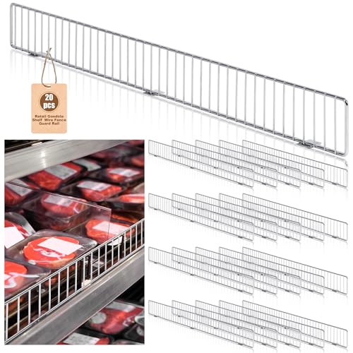 Yaocom 20 Pcs Retail Gondola Shelf Front Wire Fence Guard Rail 48" X 3" Sturdy Metal Supermarket Guardrail Chrome Commodity Organization Baffle Display Enhancer for Retail Stores Fruit Fresh Food
