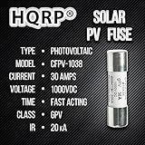 HQRP 5-Pack Solar PV Fast Acting Photovoltaic Fuse Link CFPV-1038, gPV type, 30 Amp 1000V DC, 10x38mm, 20kA IR, Replacement for Littelfuse SPF030, In-Line Midget Ceramic Fuses for Solar Power Systems