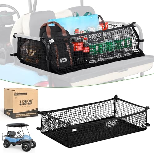 10L0L 4 Passenger Golf Cart Cargo Net for Yamaha,Club Car,EZGO, Adjustable Elastic Storage Net, Simple Golf Cart Cargo Mesh Organizer Nets with Strong Buckle