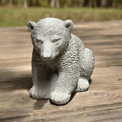 Crouching Bear Statue Sitting Wild Bear Sculpture Cement Forest Style Decoration Outdoor Sitting Bear Figure Detailed Stone Ornament Statue Gift Idea