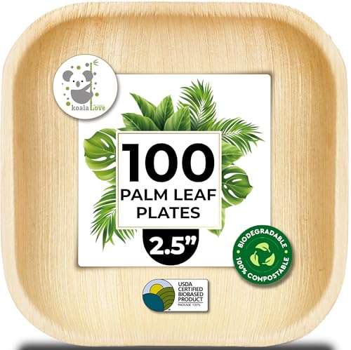 Palm Leaf Plates Bamboo Paper Disposable 2.5 Inch Small Mini Sushi Square Party Plates 100 Pack Bulk Biodegradable Compostable Elegant Alternative To Wooden Plastic Plate By KoalaLove