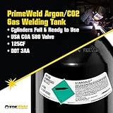 PrimeWeld 75% Argon 25% CO2 Bottle 125CF | DOT 3AA | USA CGA 580 Valve | Best Gas Blend for MIG Welding | Cylinders Full & Ready to Use