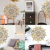 Sacred Golden Mandala Large Wall Stickers, sacinora Boho Mandala Indian Namaste Flower Wall Decals Datura stramonium Removable Vinyl Peel and Stick for Living Room Bedroom Sofa TV Background Art Decor