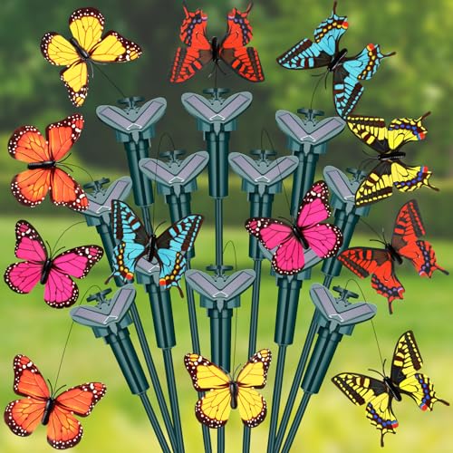 Rossesay 12 Pcs Solar Flying Butterflies Moving Fluttering Butterflies Waterproof Garden Stakes Decorations for Home Yard Pathway Garden Landscape Outdoor Indoor Centerpieces Decorations