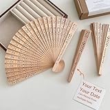 JONZIN 100Pcs Personalized Wooden Folding Hand Fans - Custom Wedding Fans for Guests Engraved Text Wedding Fans for Party Favors Bridal Shower Wedding Gift for Guests Bulk (100)