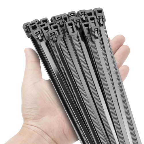 BethTie 12 Inch Resuable Black Zip Ties 1000 PCS, Releasable Nylon Cable Ties, Adjustable Tie wrap,UV Resitant Wire Ties Removable for Cord Management