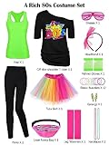 AOTHSO 24 Pieces Halloween Women 80s Costume Accessories Set 80s Cosplay T-shirt Tutu Pants Racerback Top Fanny Pack Gloves Leg Warmer for Party