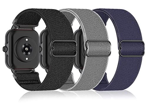 Bolesi 3 Pack Stretchy Nylon Watch Bands Compatible with Amazfit Active 2/Active,20MM Soft Elastic Replacement Sport Straps for Amazfit GTR mini/Bip U Pro/Bip 3/3 Pro/GTS/GTS 4/3/2 Women Men