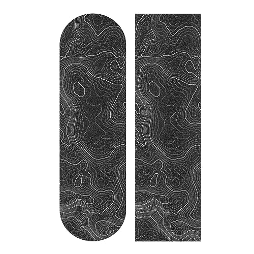 aportt Topographic Map Black Grip Tape White Lines Contour Geographic Skateboard Grip Tape 33x9 inch Non-Slip Sandpaper Tape, Grip Tape for Skateboard Longboard Roller Board Stair Treads