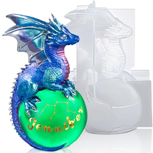 LET'S RESIN Dragon Resin Molds, Dragon Figurines Epoxy Resin Molds with Egg Base, 3D Animal Silicone Molds for Resin Crafts, DIY Home Desk Decor & Gifts