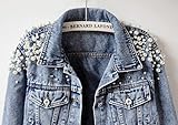 Kedera Women's Jean Jacket Embroidered Rivet Pearl Short Denim Jacket Coat