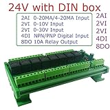 RS485,RS485 Modbus RTU Relay Module,8DO 4DI 8AI RS485 Modbus RTU Multifunction Relay Module PLC IO Expanding Board 4-20MA 0-10V Analog Current Voltage Collector (24V with DIN Box)