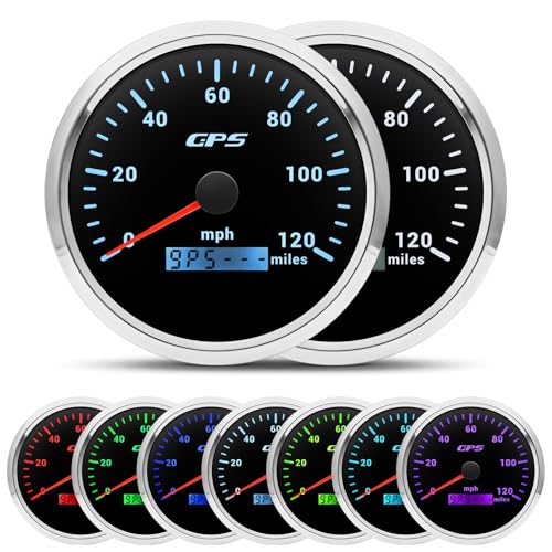 ARTILAURA 110mm 4-3/8" GPS Speedometer Boat 120 MPH Speedometer Gauge 7 Color Waterproof 9-32V for Marine AUTO Car Motorcycle Truck (Black and Silver)