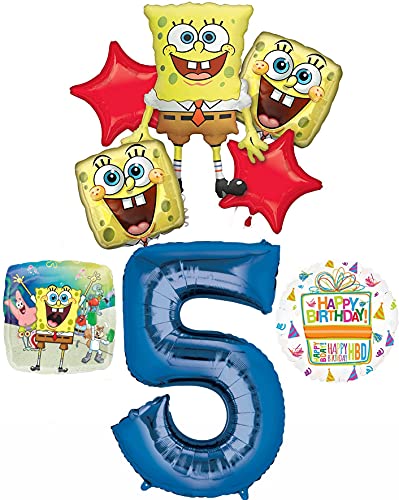 Anagram Spongebob's 5th Birthday Party Supplies and Balloon Bouquet Decorations