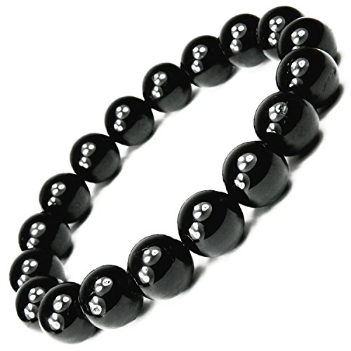 ONE ION Men's 12mm True Black Tourmaline Energy Bracelet - 3 Sizes (9 Inches)