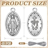 Ferreve 48 Pcs Virgin Mary Medal Pendant 1" Oval Silver Virgin Mary Pendant Necklace Religious Medals Catholic Medals Charms Bulk for Women Men Necklace Bracelet Jewelry Making Gifts