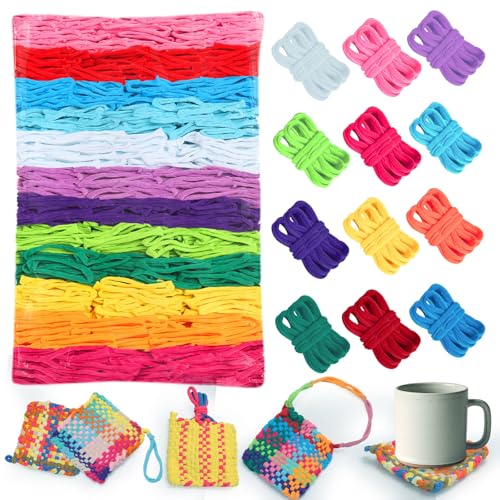 1200 PCS Weaving Loom Loops Potholder 7 inch Durable Nylon DIY Crafts Projects for Kids Adults Rainbow Themed Potholder Weaving Loops Kit Elastic Ideal Gifts for Girls Ages DIY Crafts Supplies