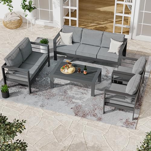 Covered Outdoor 7 Pieces Patio Furniture Sets, Modern Outdoor Aluminum Conversation Set 7 Seats, Sectional Sofa with Coffee Table for Garden, Porch, and Balcony