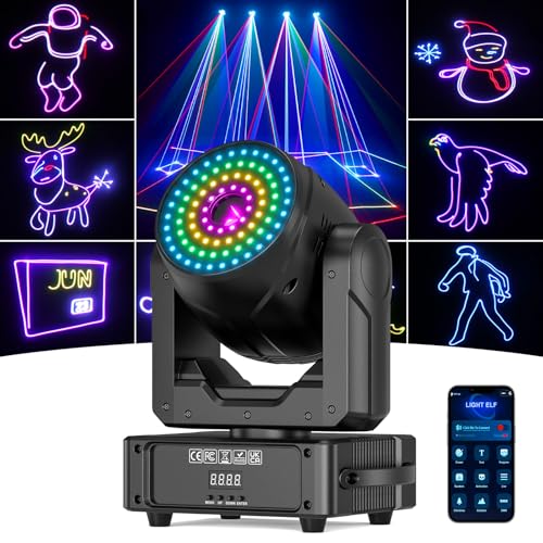 120W Moving Head Light RGB Stage Animation 3D Laser Lights with APP Control & DMX512 - Portable Animated Stage Lighting for Parties,KTV,Bars and Events 100+ Dynamic Effects