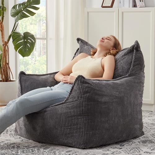 EBENCHICO Giant Bean Bag Chair Sofa for Adults Teens, Comfy Corduroy Large Bean Bag Chairs with Armrests for Bedroom Living Room, Adult BeanBag Lazy Sofa Couch Chairs with Filler Included