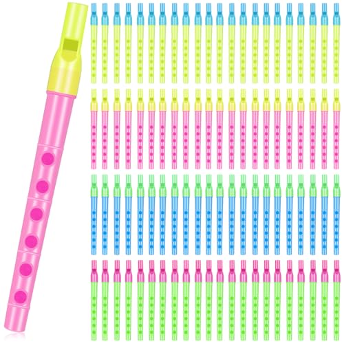 Lukmaa 100 Pcs Musical Recorder Bulk 6 Hole Plastic Recorders Kids Flute Music Instruments Descant Soprano Baroque Style Little Plastic Clarinet for Kids Student School Approved Beginner Gift