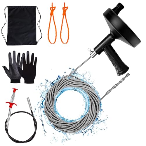 Ginbel Direct Drain Auger 33 Ft, Plumbing Snake Hair Clog Remover Drain Snake Flexible Grabber Heavy Duty Sink Cleaner Tools for Shower Bathtub Bathroom Kitchen Pipe