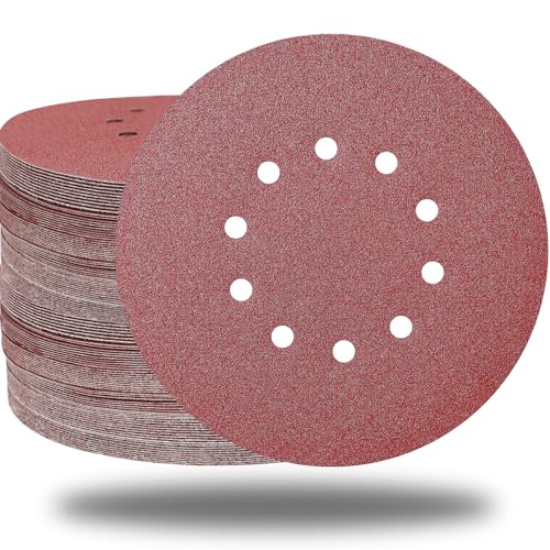 Sackorange 100 PCS 9 Inch 10 Hole Hook and Loop Sanding Discs Set - 60 80 120 150 240 Grits Aluminum Oxide Sander Paper for ‎9" Drywall Sander Wood Furniture Finishing
