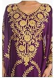 WUBU Abaya Caftan, Gold Embellished Kaftan Dress, Kaftan Maxi Dress, Dubai Kaftan, Gold Beaded Wedding Evening Gown, Free Size (Purple)