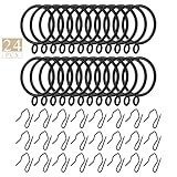 Curtain Drapery Hanging 1.25inch-Internal Diameter - Curtain Rings with Hooks Eyelet for Window Door Curtain Black Zocang