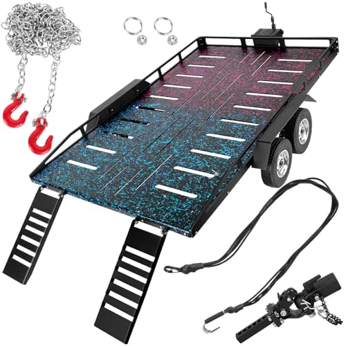 Aluminum Trailer Kit with Elastic Kinetic Winch Strap Upgrades for 1/10 1/8 Crawler Cars Axial SCX10 SCX10 II SCX10 III TRX4 TRX6 D90 Redcat Gen7 Gen8,Colour(Trailer Size：22IN*14.9IN)