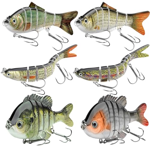 Fishing Lures for Freshwater and Saltwater, CHSMONB 6 Pcs Slow Sinking Most Lifelike Jointed Swimbait for Bass Trout Crappie Walleye Pike, Amazing Gifts for Men and Family