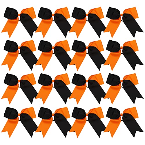 Cheer Bows 6 Inch 2 Color Ponytail Holder Hair Tie 16 Pcs Hair Bow Cheerleader Bows Hair Tie (Black/Orange)