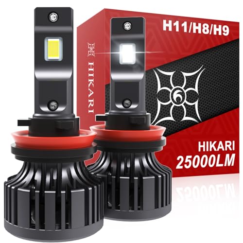 Hikari 2025 25000LM H11/H8/H9 LED Bulbs, 45W Upgraded Core Chips, High Lumens Kit, 6000k Cool White, IP68 Waterproof, H16 Foglight