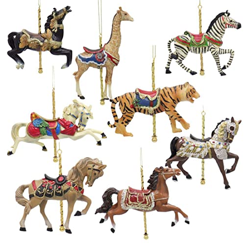 Kurt Adler 5" Resin Carousel Assortment Ornament 8/asstd: 5ea Horse & 1ea Giraffe, Tiger & Zebra.