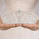 JWICOS Silver Pearl Crown for Women Queen Crown and Tiara for Women Crystal Rhinestone Princess Tiaras Crowns Wedding Hair Accessories for Bride Birthday Party Prom