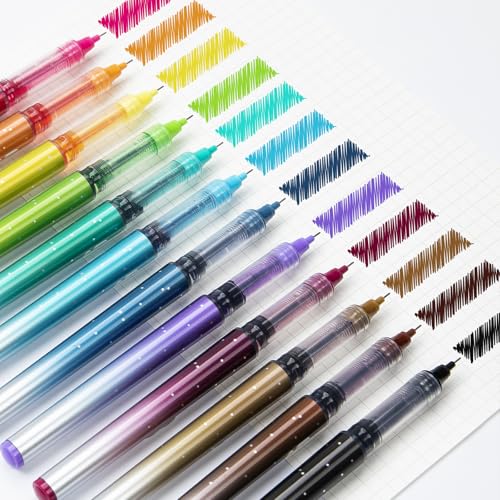 ANYUKE Liquid Ink Rollerball Pens, 12 Multicolor 0.5mm Extra Fine Point,Smooth Writing Quick Dry, Rolling Roller Ball Pen for Journaling Smooth Writing Drawing, No Bleed & Smear &Smudge
