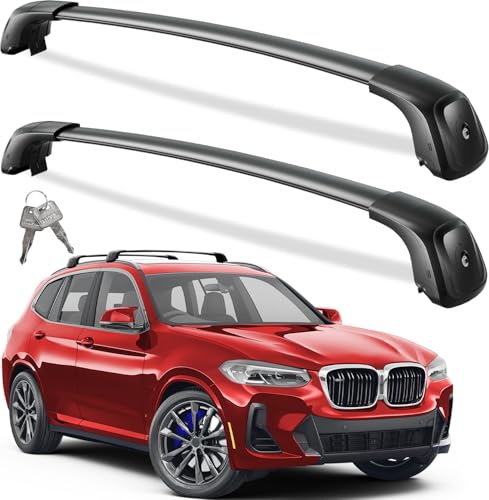 Wonderdriver Lockable Roof Rack Cross Bars 260lbs Compatible with BMW X3 G01 2018 2019 2020 2021 2022 2023 2024 2025, Heavy Duty Aluminum Roof Rails Crossbars Black Snowboard Rooftop Cargo Carrier