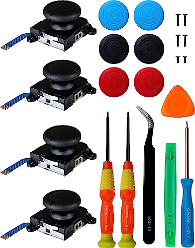 SOSS GAMING® 2024 4-Pack Joystick Thumbstick Replacement Kit for all Nintendo Switch and Switch Lite Controllers - Fix & Repair Your Analog Joy-Con Thumb Stick with all Necessary Tools Included (4)