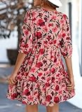 Dokotoo Womens Dresses 2025 Boho Floral V-Neck Button Up Half Sleeve Empire Waist Dresses Spring Summer Casual Flowy Mini Dresses Rose Large