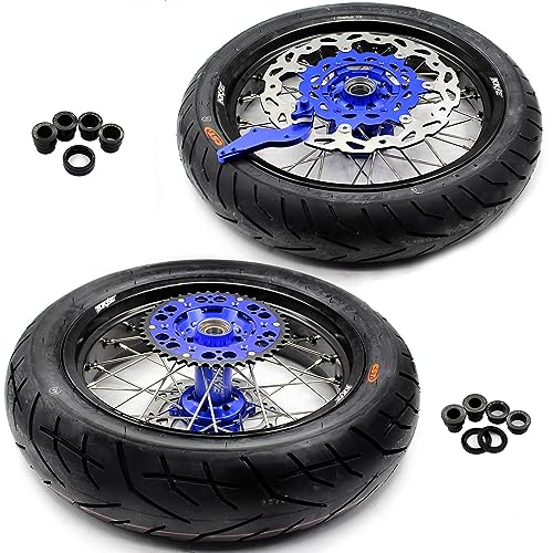 KKE 3.5/4.25 Supermoto Dirt Bike Wheels Rims Tires Compatible with KTM 125-530CC EXC SXF XCF 2003-2024, fit Husqvarna TE TC, fit Husaberg FE FC