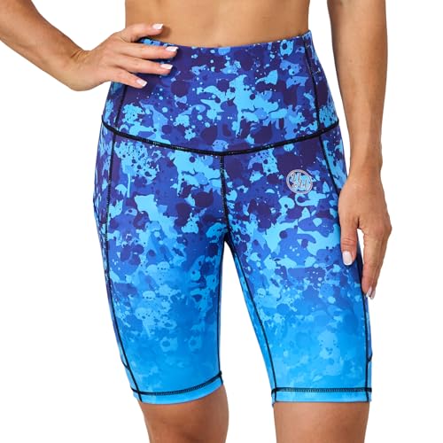 UIUO-UIPEU High Waisted Biker Shorts for Women Workout Shorts Athletic Leggings Tights Running Printed Yoga Shorts Blue Graffiti Medium