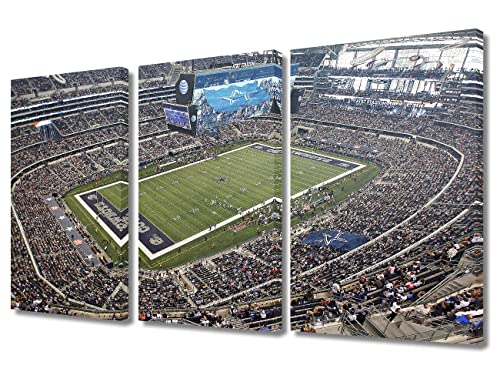 TUMOVO American Dallas Decor AT&T Stadium Pictures American Football Team Paintings 3 Panel Canvas Wall Art Cowboys Soccer Artwok Home Decor for Living Room Giclee Framed Ready to Hang, 36" Wx24 H