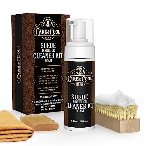 Care & Cool Suede and Nubuck Cleaner FOAM KIT (5 oz) Restores Color and Vibrancy to Shoes, Boots, Clothes, and Furniture.