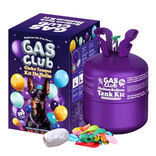 GASCLUB Helium Tank for Balloons At Home, 22L Helium Balloon Kit Up To 100 Latex Balloons, Helium Balloon Pump Kit Includes Latex Balloons and Ribbon, Perfect for Parties and Events