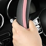 Car Steering Wheel Cover, Leather Steering Wheel Cover Pink Universal 14.5-15 Inch Microfiber Leather Anti-Slip Breathable Auto Steering Wheel Covers for Men Women (Black&Pink)