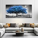 FUHAIHUA Canvas Wall Art For Living Room Large Wall Decor For Office Bedroom Decorations Black And White Landscape Pictures Blue Tree Painting Artwork Room Wall Mural Aesthetic Home Decor 30x60 In