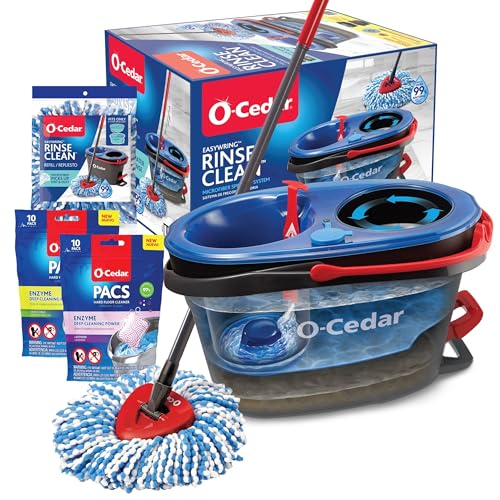 O-Cedar EasyWring RinseClean Microfiber Spin Mop & Bucket Floor Cleaning System with 1 Extra Refill with Citrus and Lavender Pacs (Variety Pack)