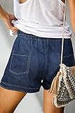 ONLYSHE Womens Ladies Frayed Raw Hem Tencel Drawstring Casual Elastic Waist Denim Jean Shorts for Girl with Pockets Dark Blue-L