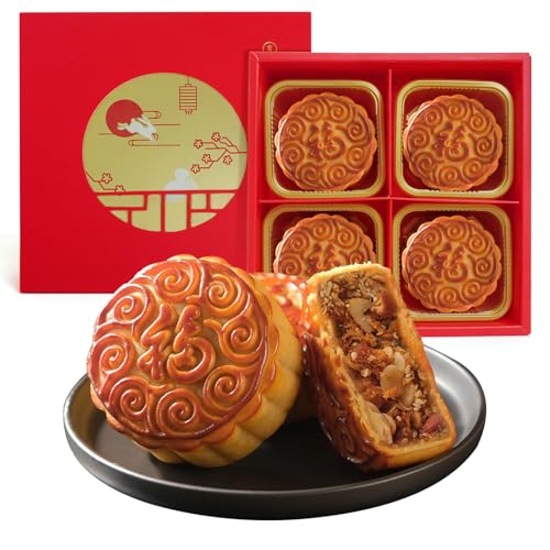 KWOLYKIM Cantonese Style Mooncakes 4pcs Five Kernel Flavor Moon Cake Chinese Traditional Dessert Mid-Autumn Festival Asian Pastry Mooncake 五仁味月餅 (480g/16.94oz)