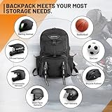 Oumurs Motorcycle Helmet Backpack 50L, Black Water-Resistant 1680D Oxford Fabric, Expandable, Motorbike Helmet Bag, Reflective, Helmet Strap, USB, Large Capacity, Long Distance Travel Backpack